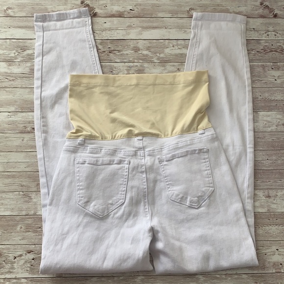 PinkBlush White Distressed Maternity Full Panel Skinny Jeans - Picture 6 of 9